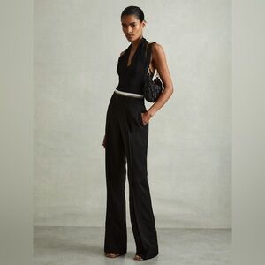 Reiss Sian Waistband Detail Wide Leg Trousers in Black size 10 BNWOT